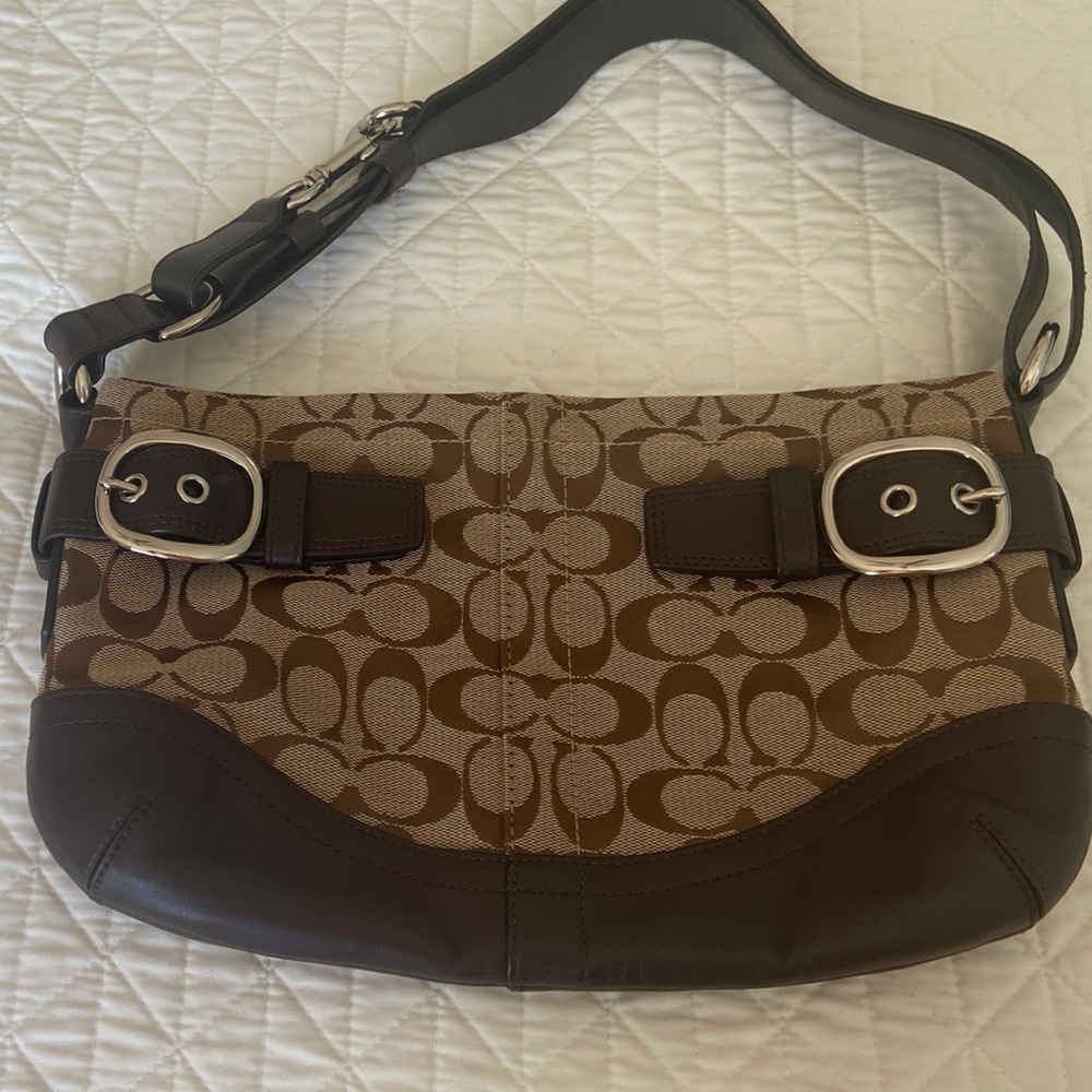 Coach Brown and Tan Signature Crossbody Bag